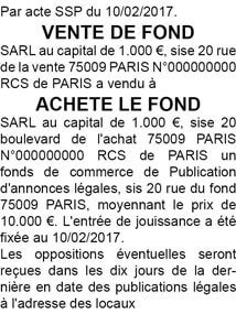 cession de fonds de commerce