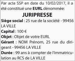 Modèle annonce légale de constitution d'une EURL