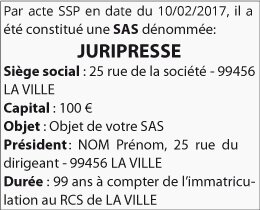 Modèle annonce légale de constitution d'une SAS