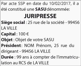 Modèle annonce légale de constitution d'une SASU