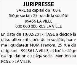 Modèle et Exemples d'Annonces Légales de Dissolution