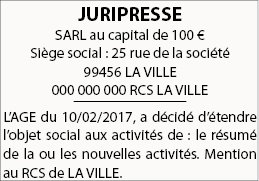 Modèle et Exemples d'Annonces Légales de Modification de l'Objet Social - Extension