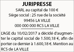 Modèle et Exemples d'Annonces Légales de Modification du Capital - Augmentation